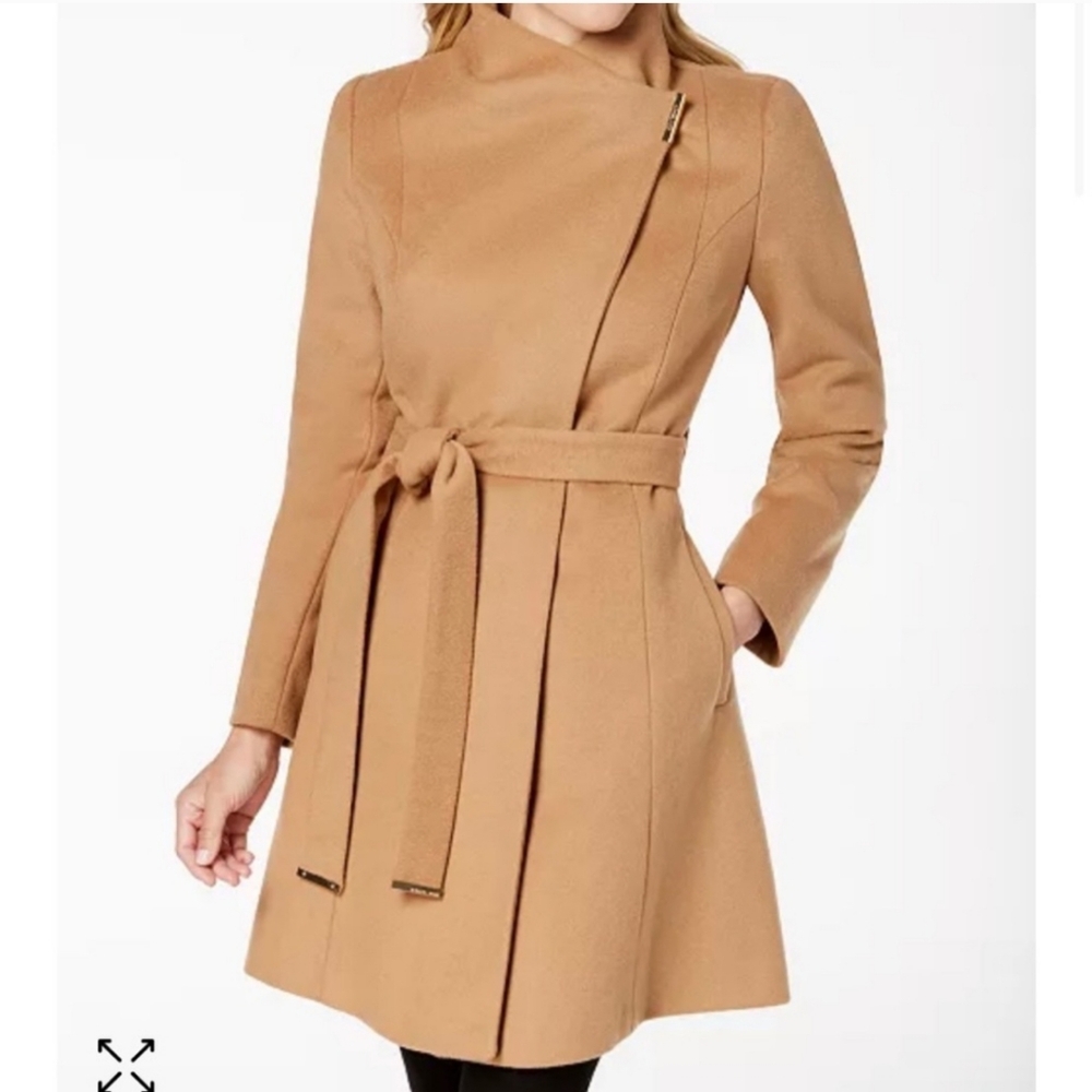 Michael Kors Wool Blend Wrap Trench Coat in Caramel Color Size Small